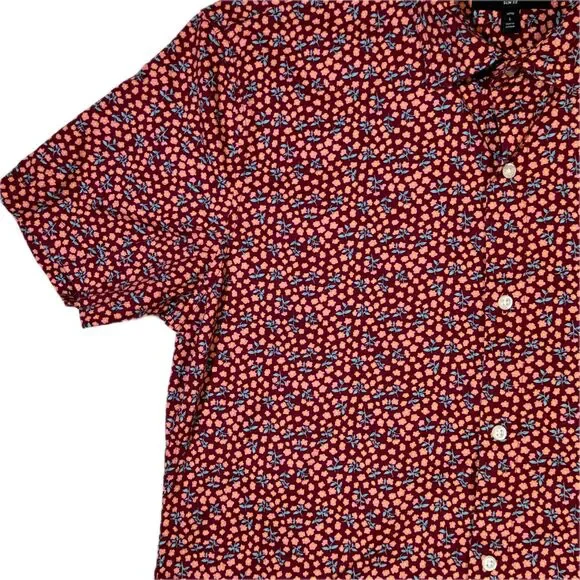Bonobos Men Shirt Large Red Floral Stretch Slim Fit Short Sleeve Button-Up M528 - Picture 4 of 13
